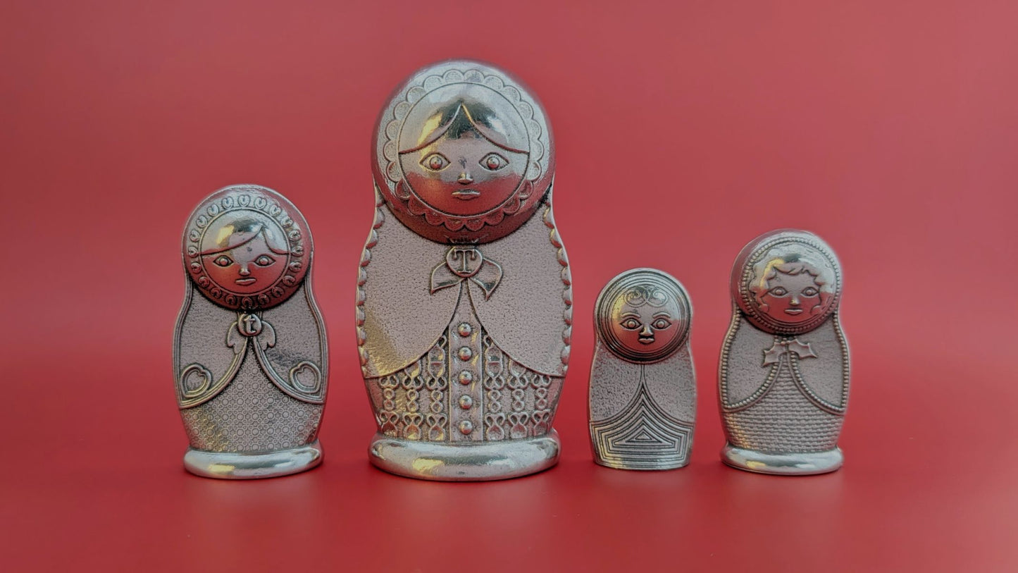 Matryoshka Measuring Spoons – Pewter Nesting Doll Set of 4 – Folk Art Kitchen Gift