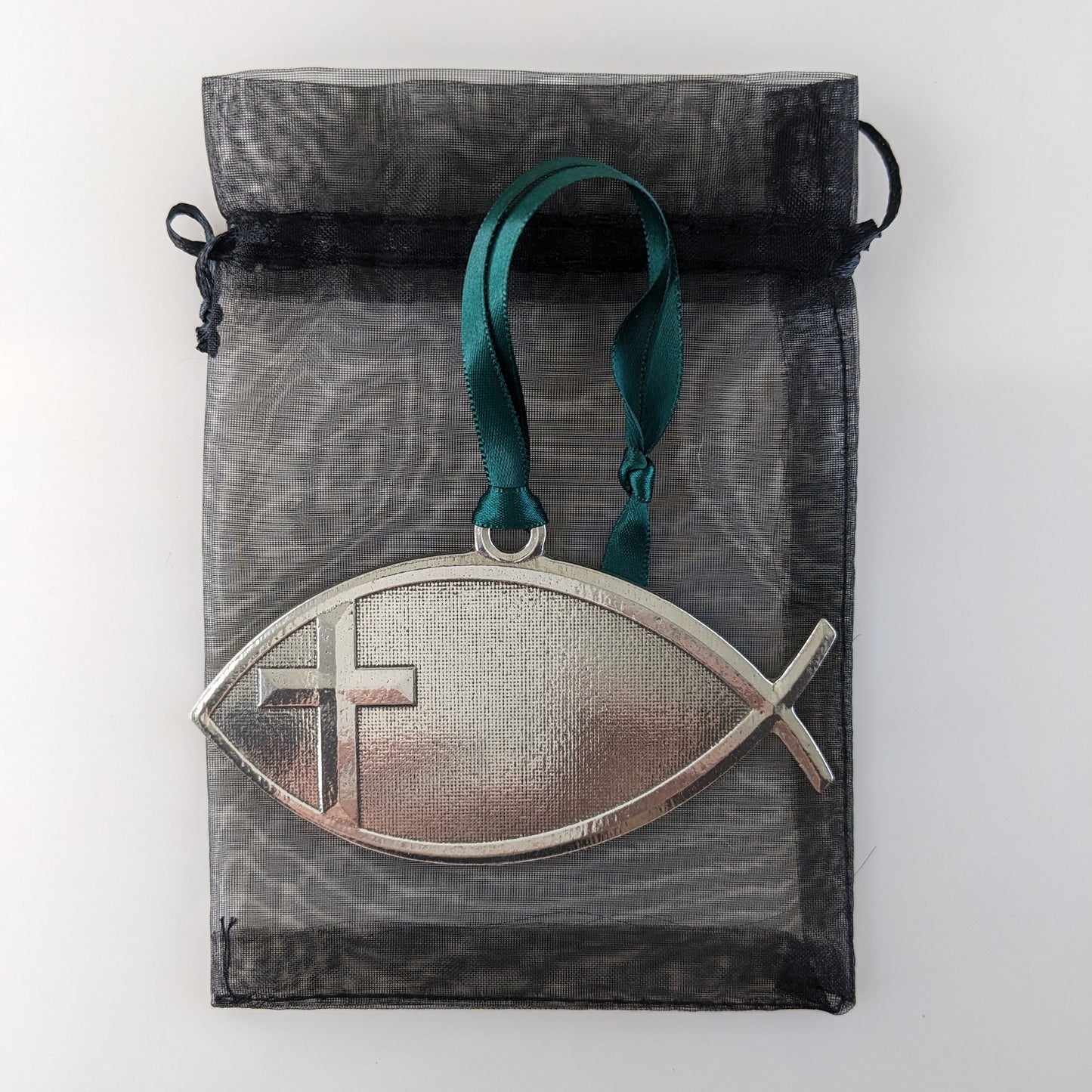 Ichthys, Jesus Fish pewter Christmas Ornament