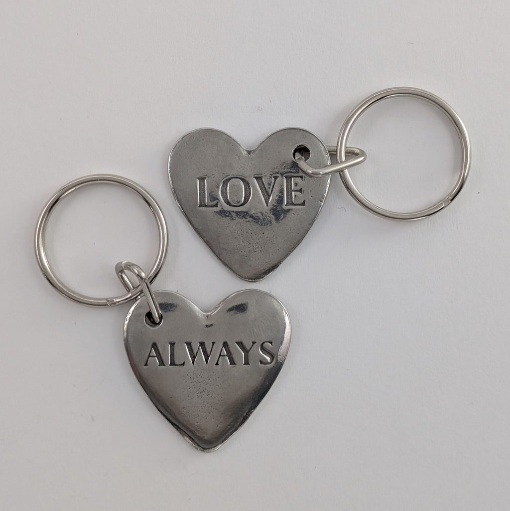 Roosfoos-Love Always Heart Keychain — Solid Pewter front and back