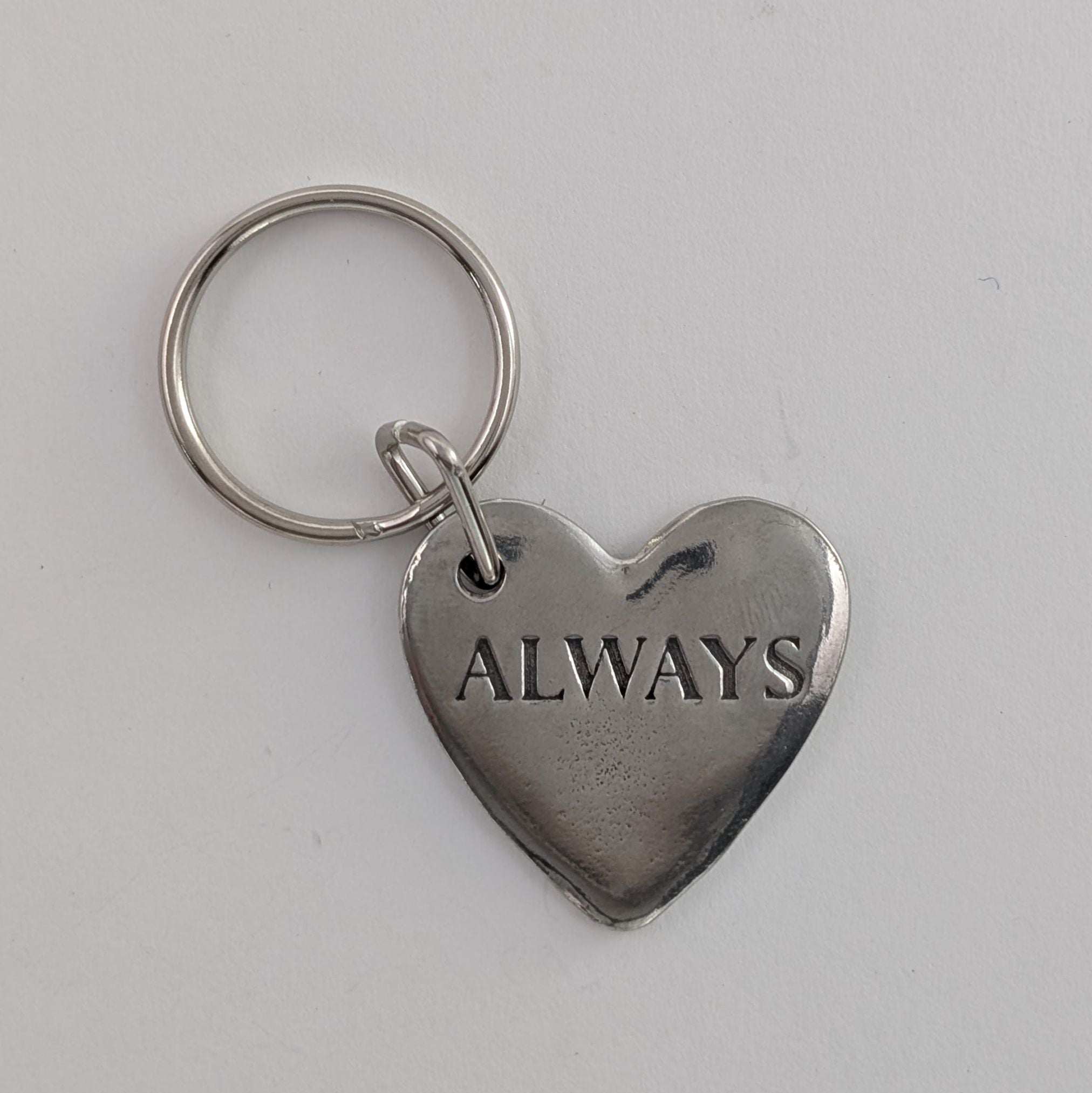 Roosfoos-Love Always Heart Keychain — Solid Pewter Always side