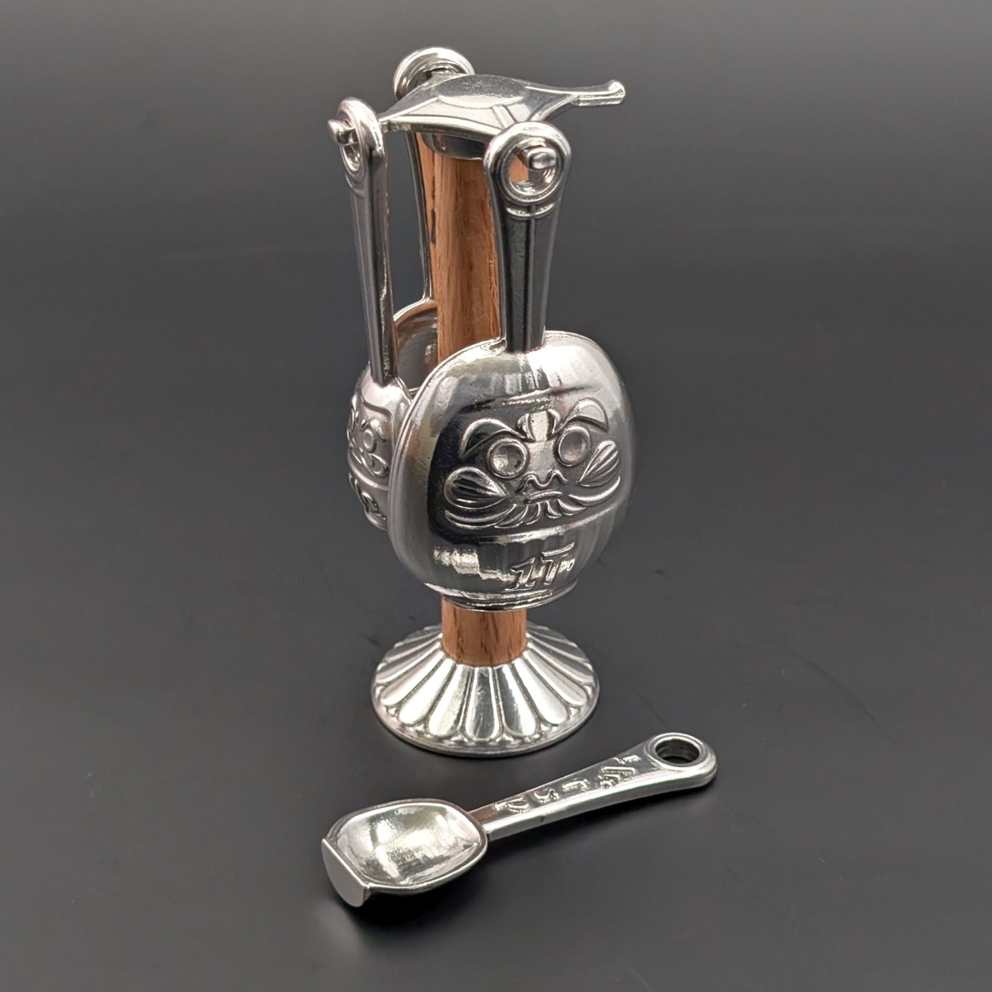 Daruma Measuring Spoon Set with Pewter & Oak Countertop Stand – handmade in Oregon