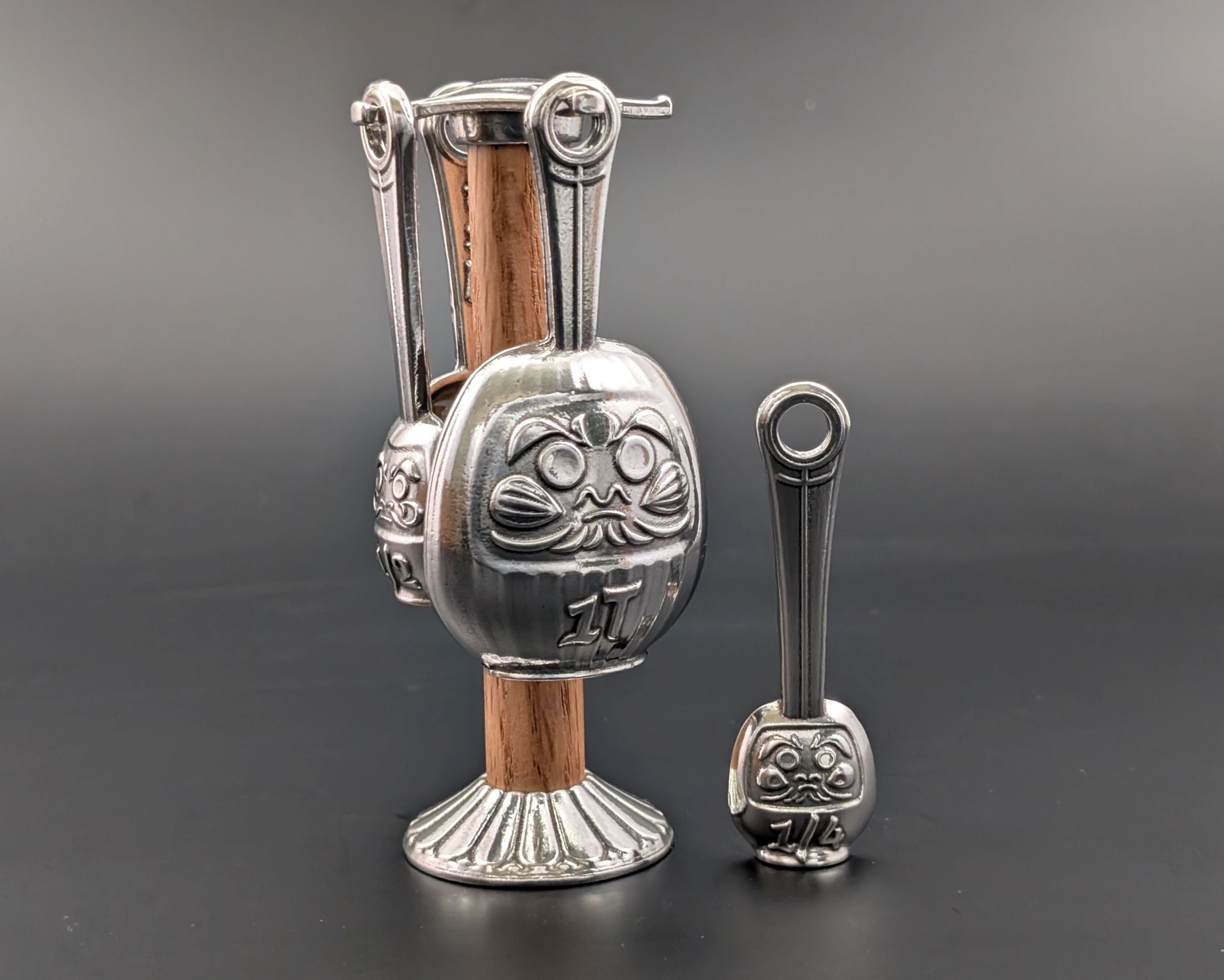 Daruma Measuring Spoon Set with Pewter & Oak Countertop Stand – handmade in Oregon