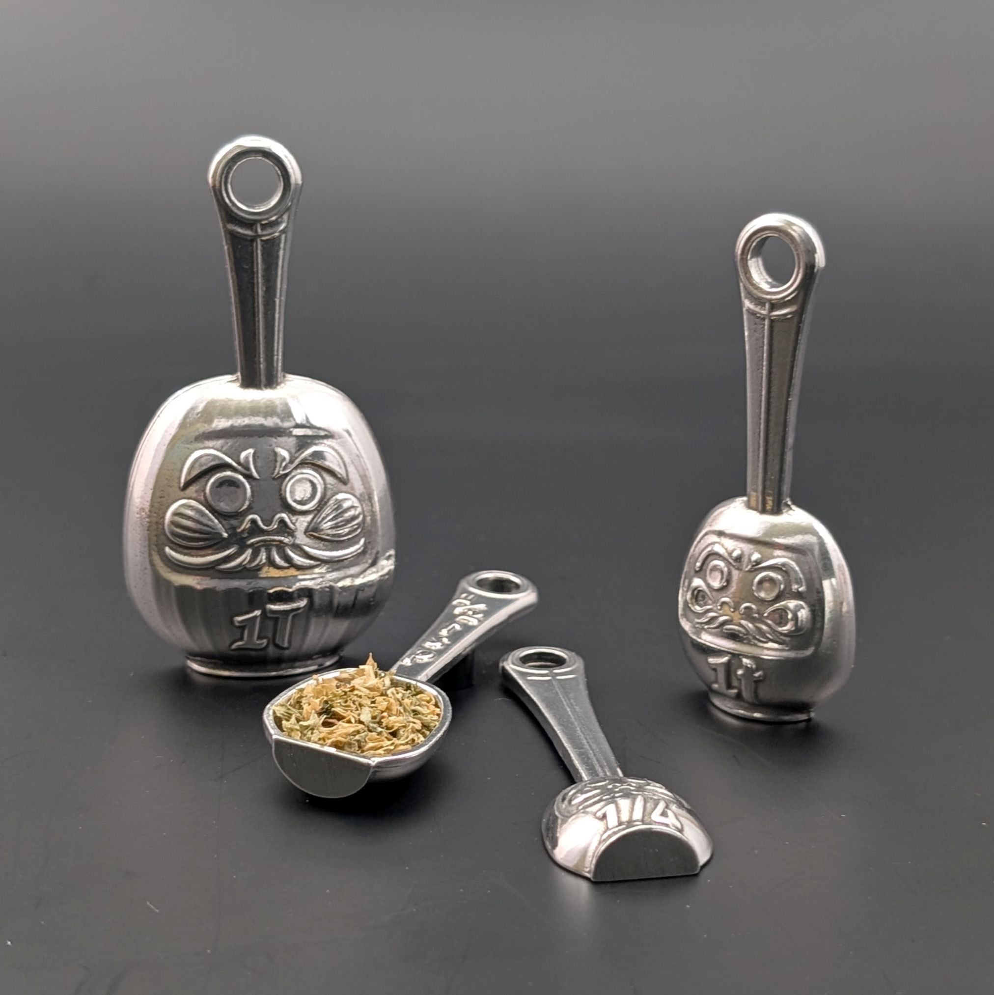 Daruma Measuring Spoon Set – handmade pewter, made in Oregon