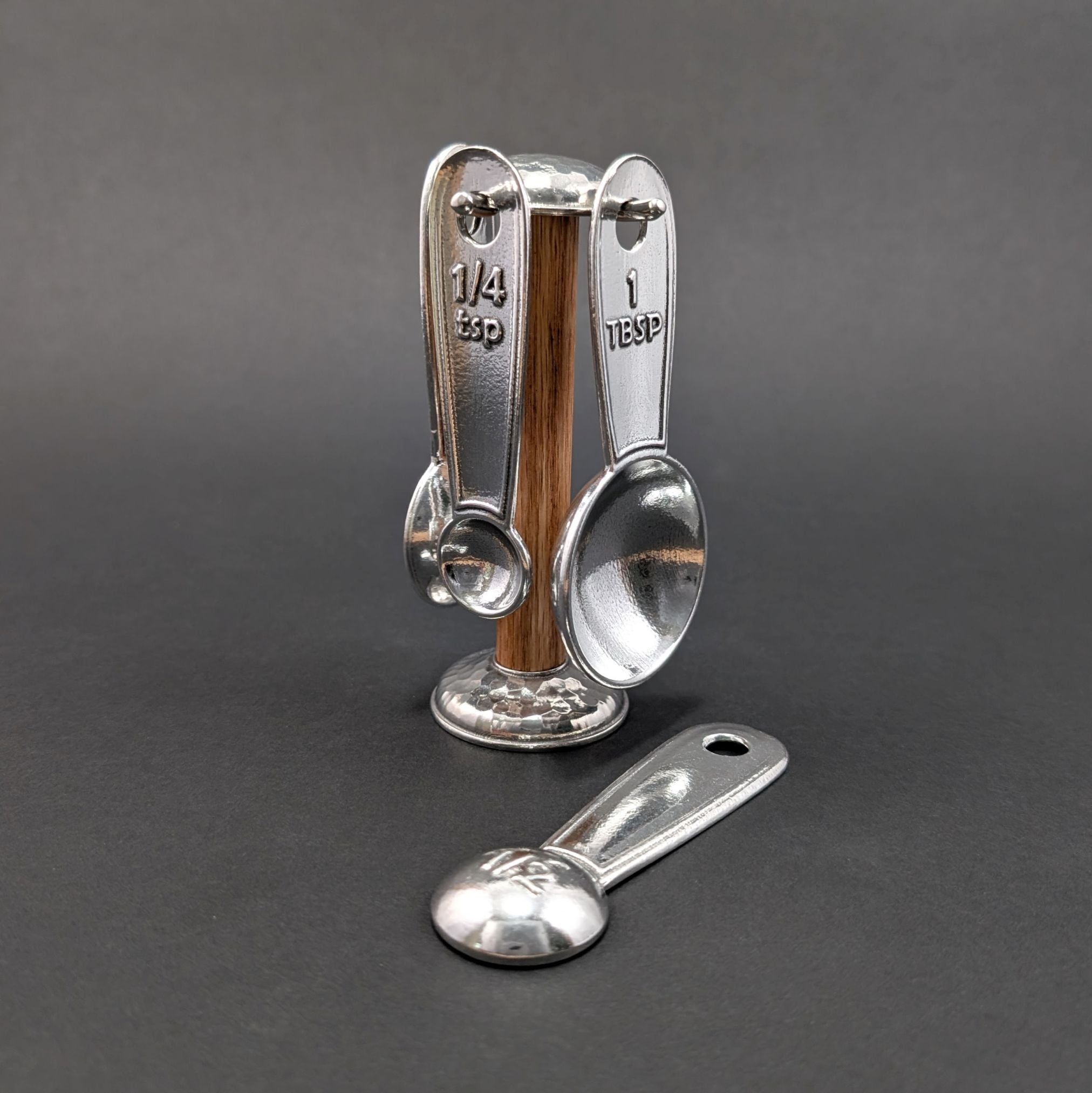 Daily Measuring Spoon Set with Countertop Stand – handmade pewter, made in Oregon