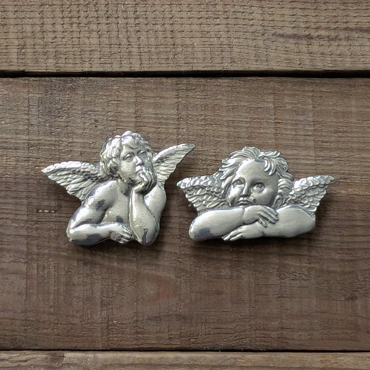 Angel Magnet Pair – alternate view, handmade pewter