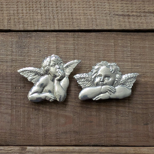 Angel Magnet Pair – alternate view, handmade pewter