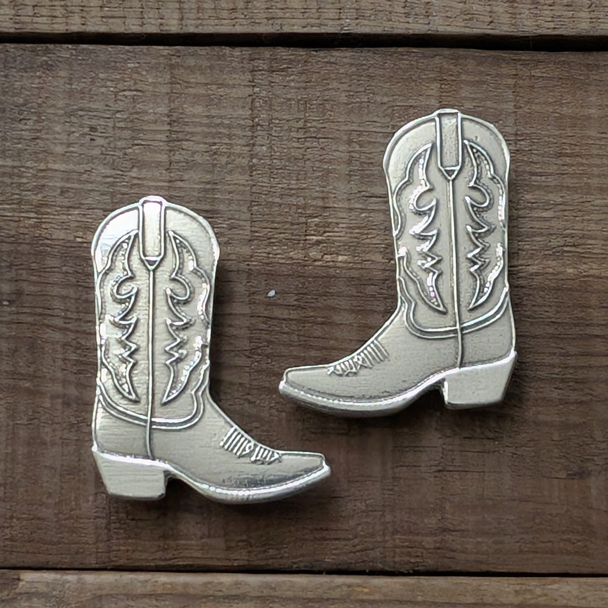 Cowboy Boots Magnet Pair – left and right boot, handmade pewter