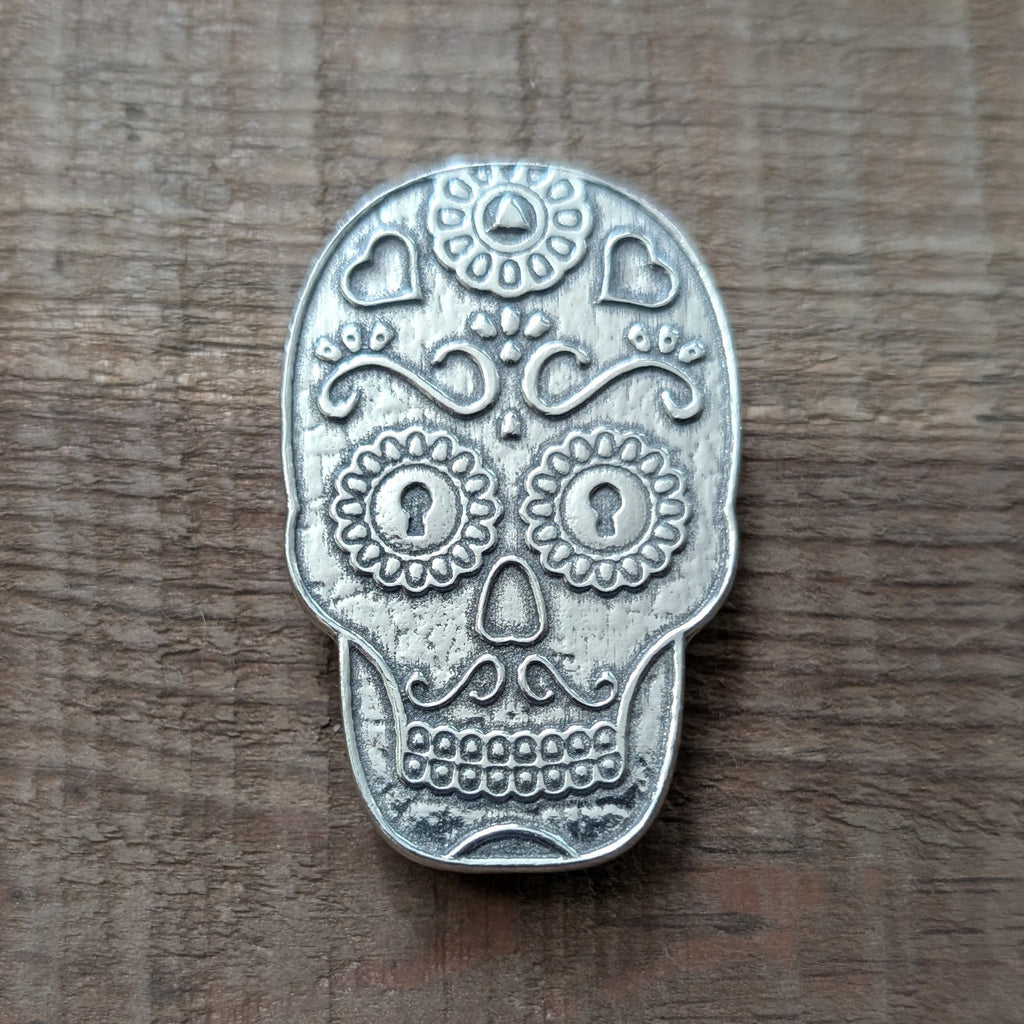 Sugar Skull Magnet – handmade pewter, made in Oregon