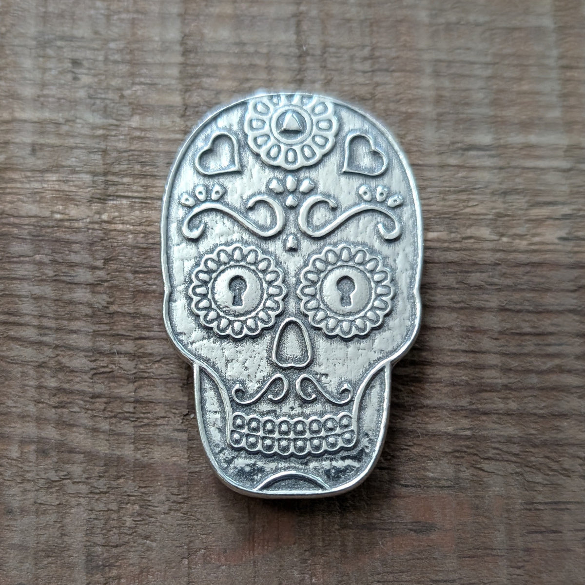 Sugar Skull Magnet – handmade pewter, made in Oregon