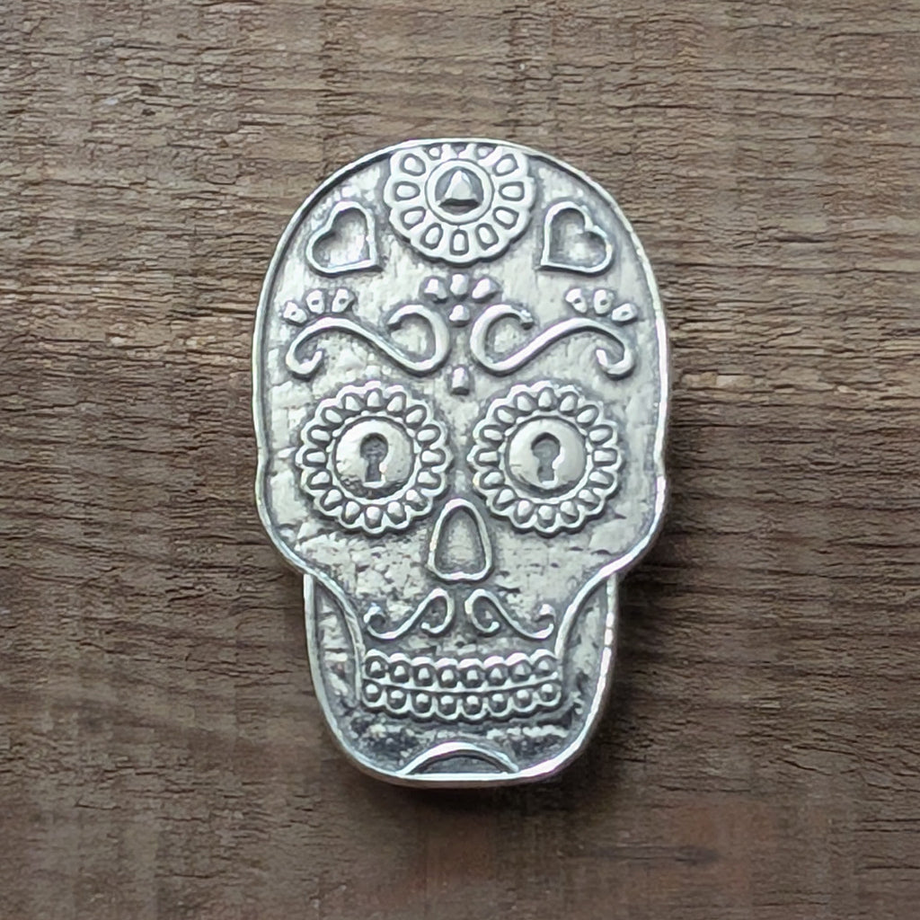 Sugar Skull Magnet – alternate view, handmade pewter