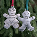 Mr & Mrs Gingerbread Pair of  Ornaments – handmade pewter, made in Oregon