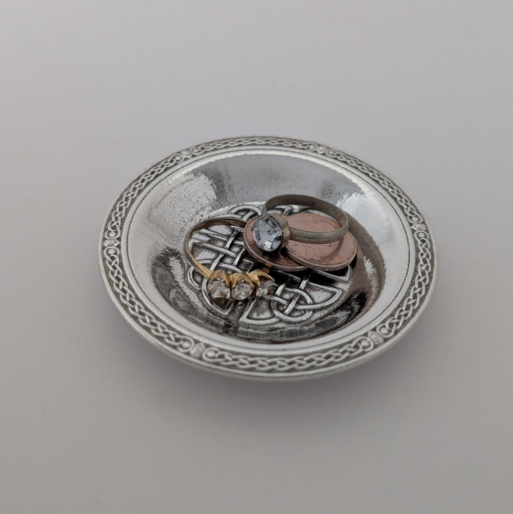 Celtic Dara Knot Pewter Ring Dish — 3” Round Trinket Dish / Teabag Holder / Catchall