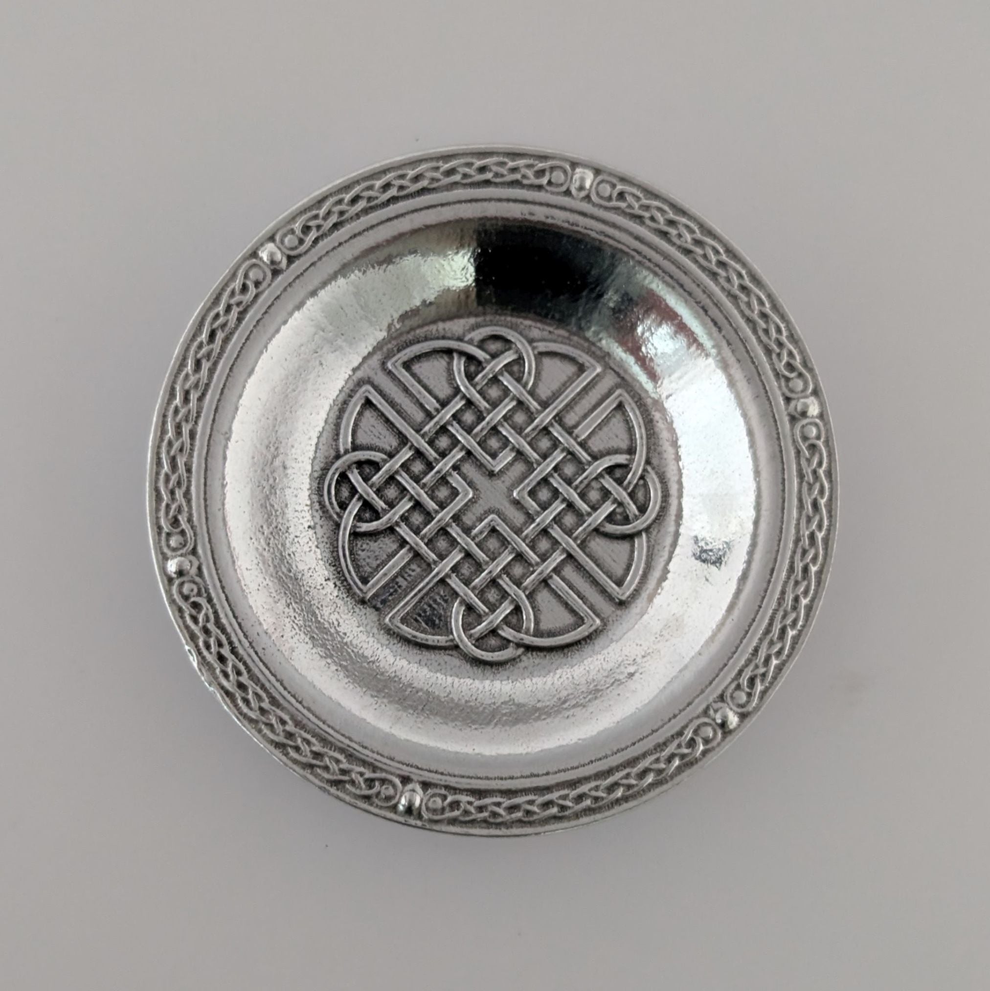 Celtic Dara Knot Pewter Ring Dish — 3” Round Trinket Dish / Teabag Holder / Catchall