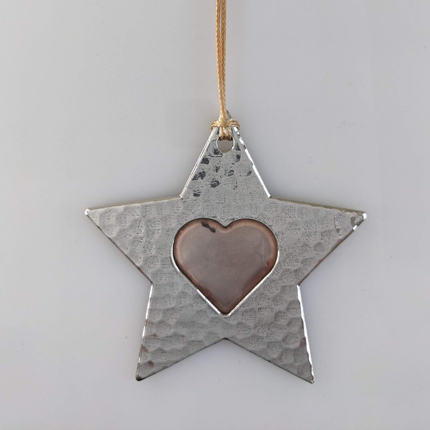 Star Heart Pewter and Copper Christmas Ornament