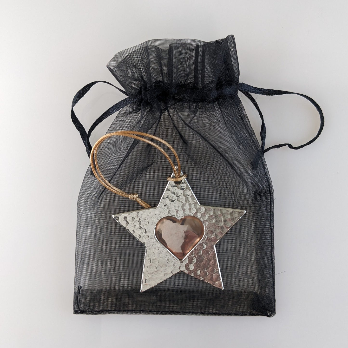 Star Heart Pewter and Copper Christmas Ornament