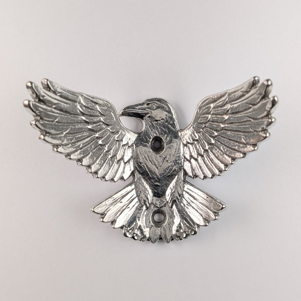 Pewter crow wall hook product photo on a white background