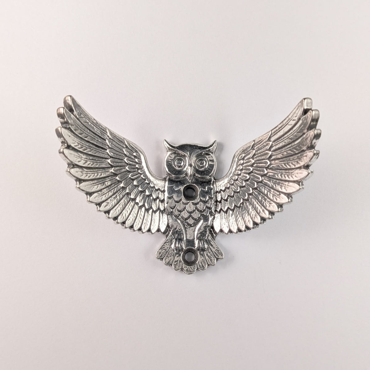 Pewter owl wall hook product photo on a white background