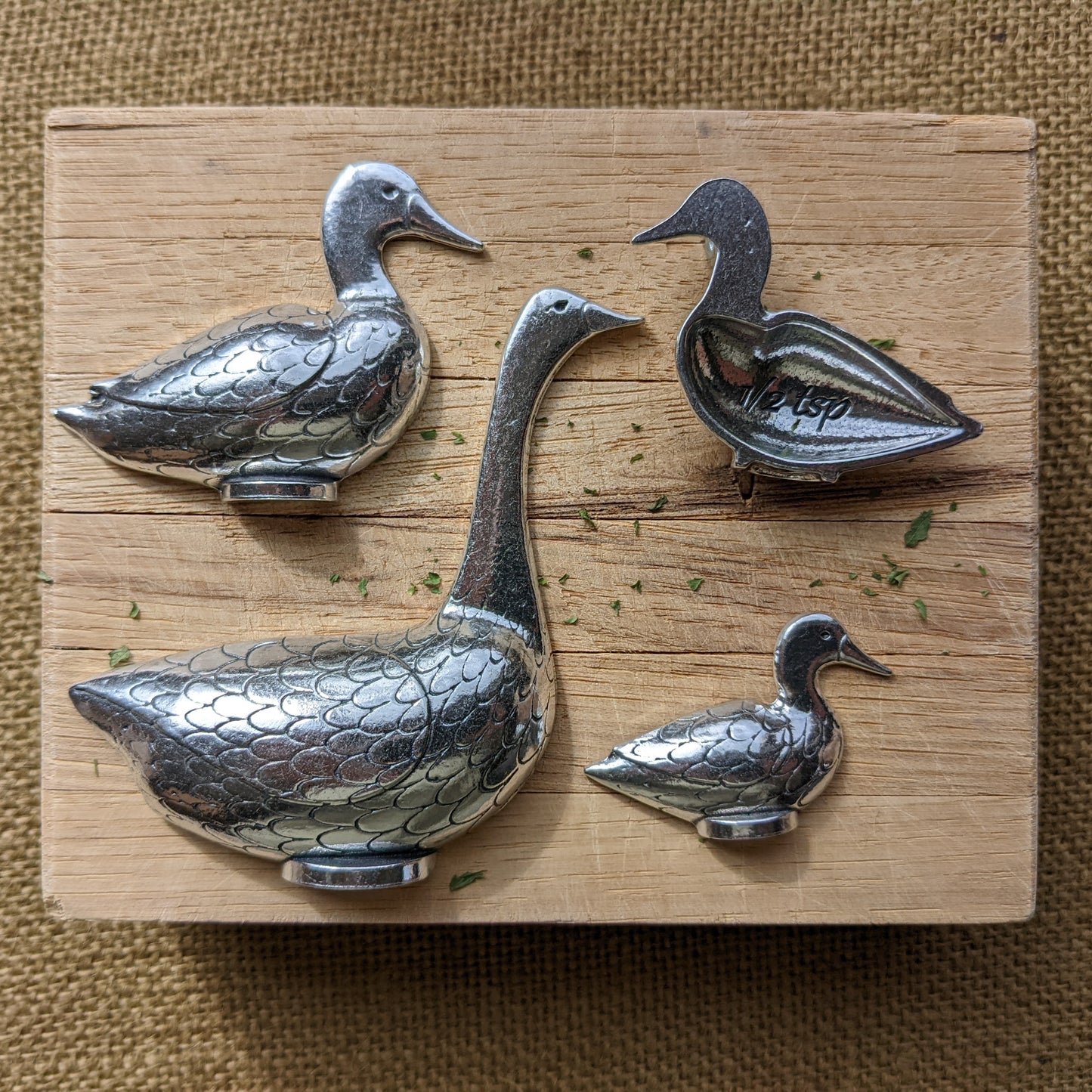 Duck Duck Goose Measuring Spoons, Pewter Spoons, Set of Four