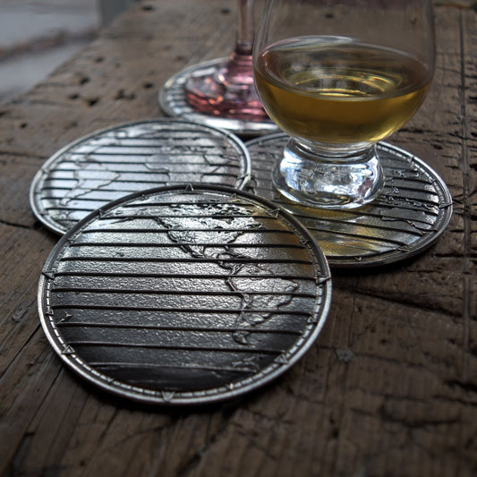 World Atlas Pewter Coasters- Set of Four