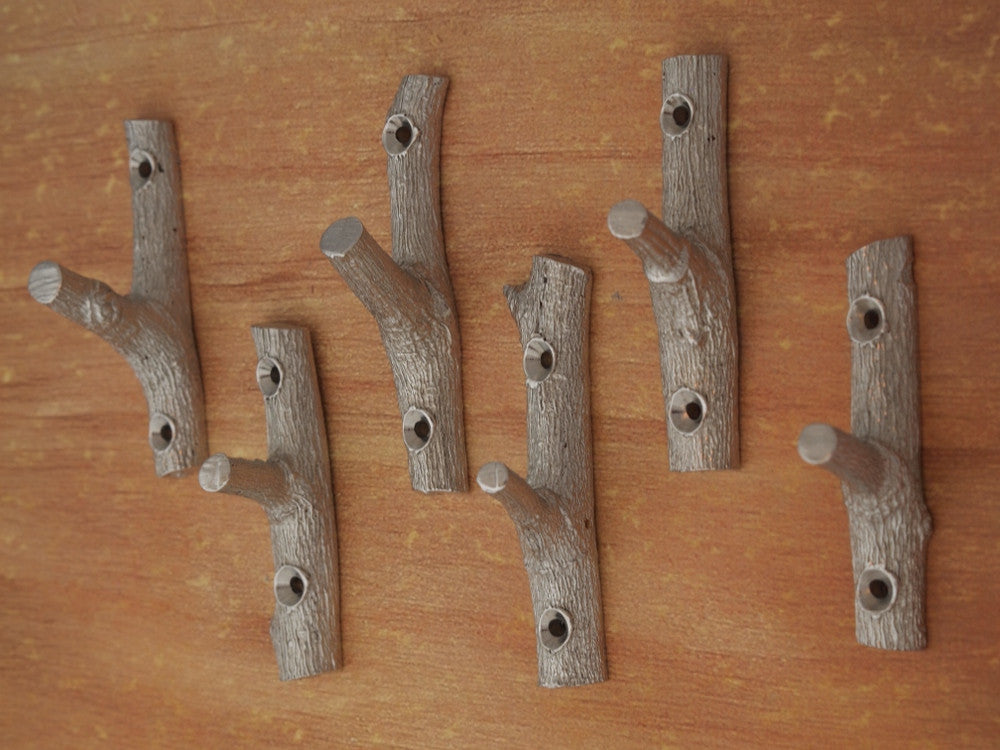 Three Branch Hooks- Pewter Wall/Coat Hooks Molded from a Flowering Cherry Tree