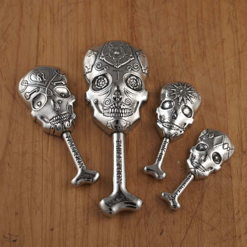Calavera Measuring Spoons – handmade pewter, made in Oregon